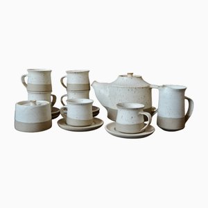 Japanese Tea Service in White and Beige, 1980s, Set of 15