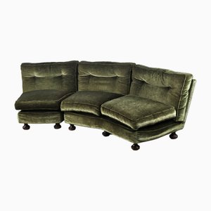 Grünes Ecksofa mit Holzfüßen, 1970, 2er Set