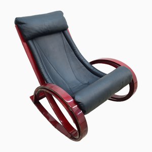 Vintage Rocking Chair in Leather by Gae Aulenti for Poltronova