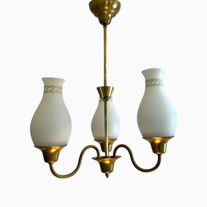 Swedish Modern Chandelier in Brass and Glass, 1940s