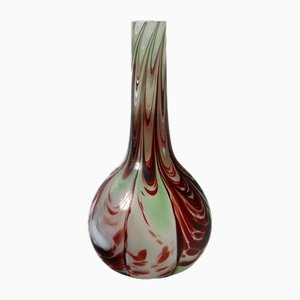 Vintage Green, Red, White Murano Vase, 1970s