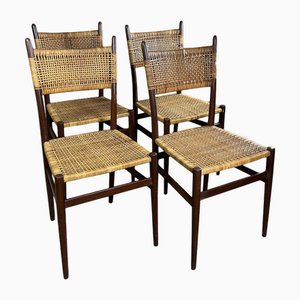 Sedie in teak e vimini, Scandinavia, anni '60, set di 4