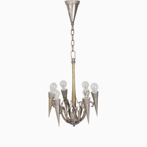 Art Deco Chandelier in Brass & Nickel attributed to Franta Anyz, Czech, 1920s