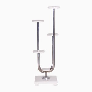 Bauhaus White Flower Pedestal in Chrome, Czech, 1930s