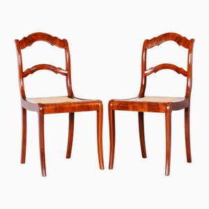 Biedermeier Dining Chairs in Mahogany & Wicker, Germany, 1830s, Set of 2