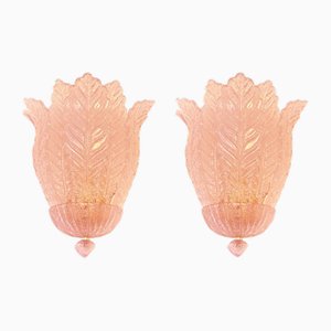 Apliques de pared con hojas de cristal de Murano rosa de Simoeng. Juego de 2