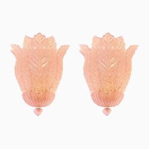 Pink Murano Glass Leaf Wall Sconces by Simoeng, Set of 2
