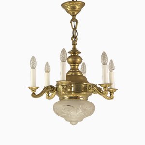 Brass Chandelier with 6 Candles, Budapest, 1930s