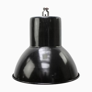 Lámpara colgante industrial vintage grande esmaltada en negro