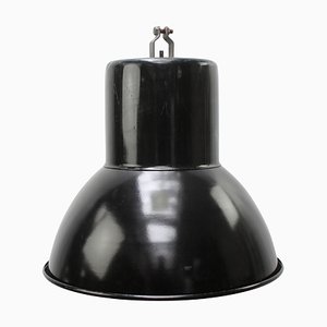 Large Vintage Industrial Black Enamel Pendant Light