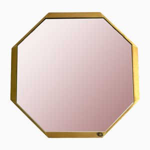 Large Mid-Century Modern Italian Octagonal Brass Wall Mirror, 1950s