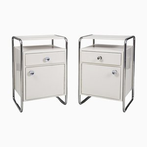 Bauhaus Bedside Tables in Chrome & Wood by Sab, Czech, 1930s, Set of 2