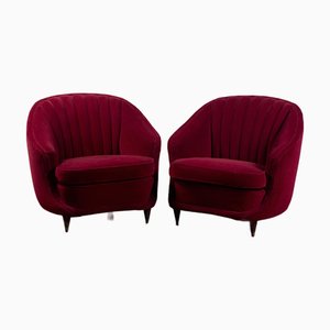 Set of Velvet Armchairs in the style of Gio Ponti, 1940s