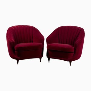 Velvet Armchairs in the style of Gio Ponti, 1940s, Set of 2