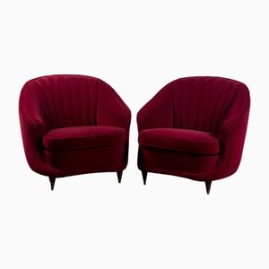 Set of Velvet Armchairs in the style of Gio Ponti, 1940s