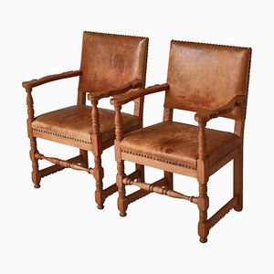 Set of Armchairs in Oak & Leather by Kaare Klint for Lars Møller, Denmark, 1935