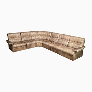 Mid-Century Leather Patchwork Modular Corner Sofa, Set of 6