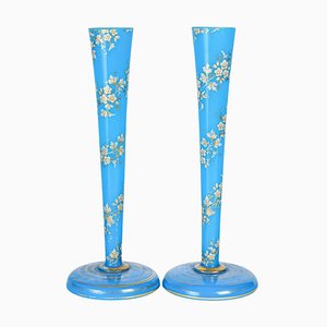 19th Century Napoleon III Blue Opaline Vases, Set of 2