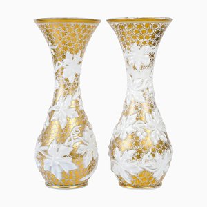 19th Century Napoleon III Opaline Vases Enhanced with Gold, Set of 2