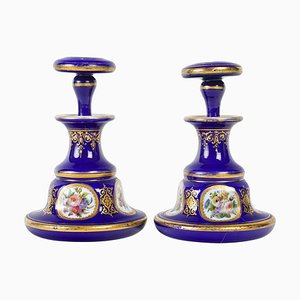 Blaue Napoleon III Flaschen aus Opalglas, 19. Jh., 2er Set