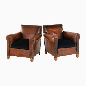 French Leather Club Chairs, Set of 2