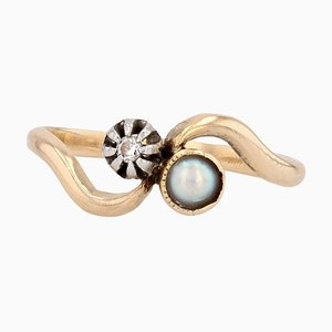 19th Century Fine Pearl Diamond 18 Karat Yellow Gold You and Me Ring