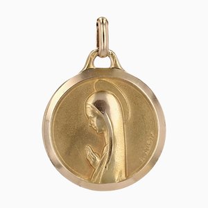 French 18 Karat Yellow Gold Virgin Mary Lady of Lourdes Medal by A. Augis, 1960s