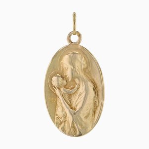 20th Century 18 Karat Yellow Gold Virgin and Child Medal Pendant by Dropsy