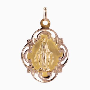 Médaille Miraculeuse Vierge Marie Ovale Polylobée en Or Rose 18 Carats, France, 1890s