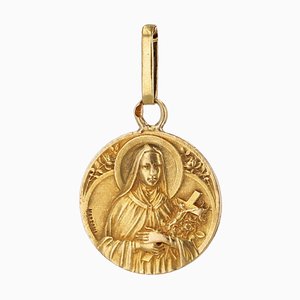 Französische Saint Therese Medaille aus 18 Karat Gelbgold, 20. Jh. von Mazzoni