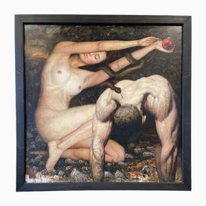 Andrey Kartashov, Adam and Eve, 2023, Overpainted Giclée Print on Canvas, Framed