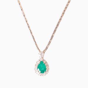 18k White Gold Necklace with Emerald and Brilliant Cut Diamonds