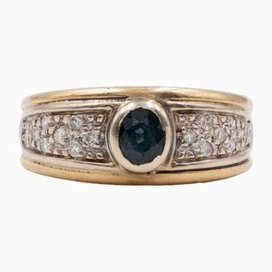 Vintage 18k Yellow Gold Sapphire and Diamond Ring, 1970s