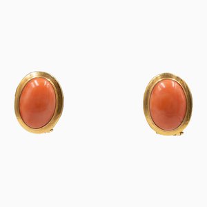 Boucles d'Oreilles Vintage en Or Jaune 18k avec Corail, 1960s, Set de 2