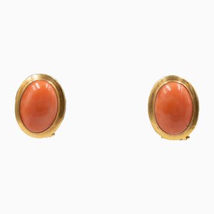 Vintage 18k Yellow Gold Earrings with Coral, 1960s, Set of 2