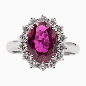 18k White Gold Daisy Ring with Natural Ruby ​​and Diamonds