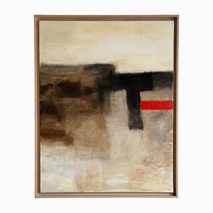 Artiste Français, Abstrait Rayure Rouge, Huile sur Toile