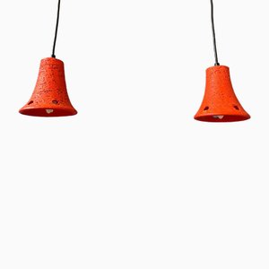 Orange Ceramic Pendant Lamps, Set of 2