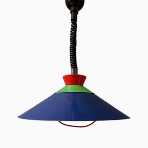 Lampada a sospensione vintage in blu e rosso