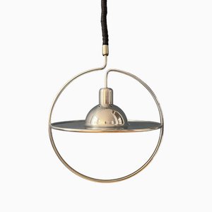 Lampe à Suspension UFO Mid-Century avec Cadre Décoratif en Chrome