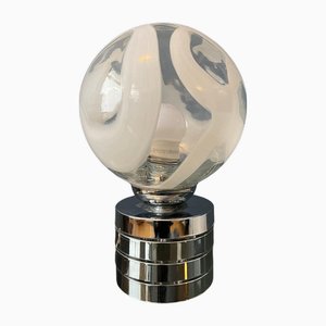 Lampe de Bureau Mid-Century en Chrome avec Abat-Jour en Verre