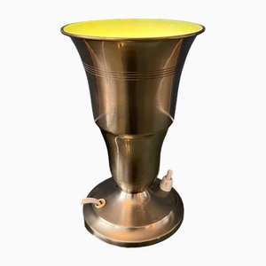 Lámpara de mesa con forma de copa con forma de trompeta de metal en color plateado