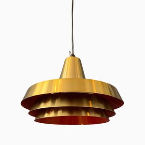 Mid-Century Danish Brass Pendant Lamp in Orange