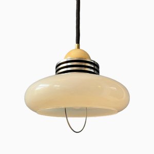 Space Age White Pendant Lamp with Acrylic Glass Shade and Chrome Top Cap