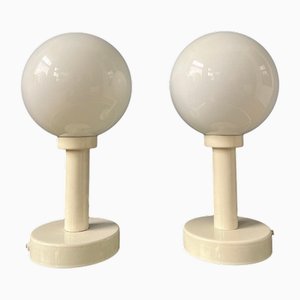 Lampes de Bureau Space Age en Verre Opalin Blanc, Set de 2