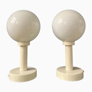Space Age White Opaline Glass Table Lamps, Set of 2