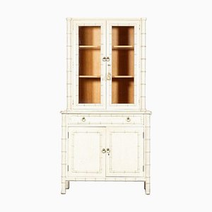 French Painted Faux Bamboo Beech Glazed Breakfront Bookcase