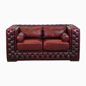 Canapé Chesterfield 2 Places en Cuir de Vache Rouge