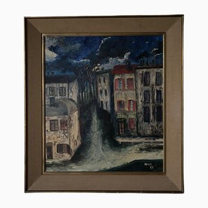 Mick, A Street at Night, 1965, Oil on Panel, Framed