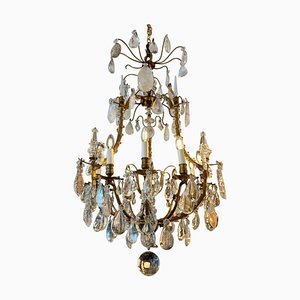 Large Antique French Rock Crystal and Gilt Bronze Chandelier
